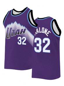 男士刺绣篮球服 32 紫色休闲无袖背心 V 领 T 恤 派对运动上衣 - 紫色 - 查看 1