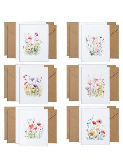 Set de 24 de felicitări florale/12 seturi, 6 modele diferite, felicitări pentru petrecere de ziua de naștere, felicitări de noroc pentru sărbători, felicitări de absolvire, potrivite pentru diverse ocazii, pot fi folosite ca felicitări de mulțumire, felicitări, felicitări de condoleanțe, rechizite de birou, decorațiuni de sărbători și etichete cadou, cadouri pentru petreceri, include 12 felicitări și 12 plicuri.