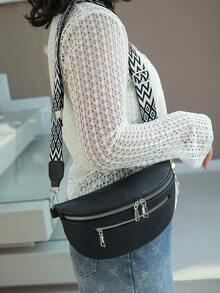 Fashionable Minimalist Soft Leather Crossbody Shoulder Bag - Black - View 2