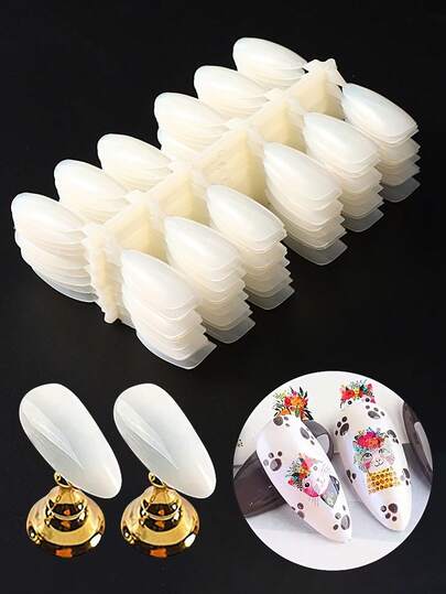 60pcs Almond Shape False Nail TipsTransparent Natural Display For Nails Art Design Manicure Tools False Nail Tips Nail Gel Polish Practice Clear Natural Colors Display Board For Nail Art Tools