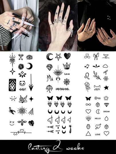 2pcs/1pc Herbal Juice Semi-Permanent Magic Tattoo Stickers, Realistic Temporary Tattoos With Diverse Mini Moon, Pentagram, Cobweb, Heart, Butterfly, Flower Symbols Patterns, Suitable For Daily, Festival, Party Favors, 7-14 Days Non-Fading, Non-Reflective Tattoo Stickers For Finger, Shoulder, Neck, Collarbone, Body, Waterproof