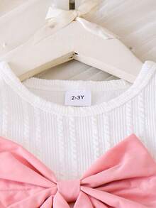 Conjunto de blusa con lazo delantero y falda con detalle de botones y solapa para niña - Beis - Ver 4