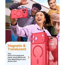 Magnetic For IPhone 17 Pro Max Case(6.9"), Upgraded [Full Camera Protection] [Compatible With Magsafe] [Translucent Matte] Shockproof Protective Phone Case, Orange - Red - View 3