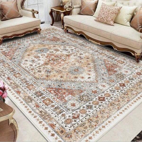 1pc Luxury Vintage Persian Style Area Rug, Suitable For Living Room, Bedroom And Indoor Spaces Bathroom Decor