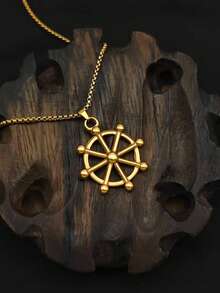 1pc Versatile Sweater Chain Necklace, Titanium Steel Pendant, Unisex Hip-Hop Ins Style Accessory - Yellow Gold - View 1