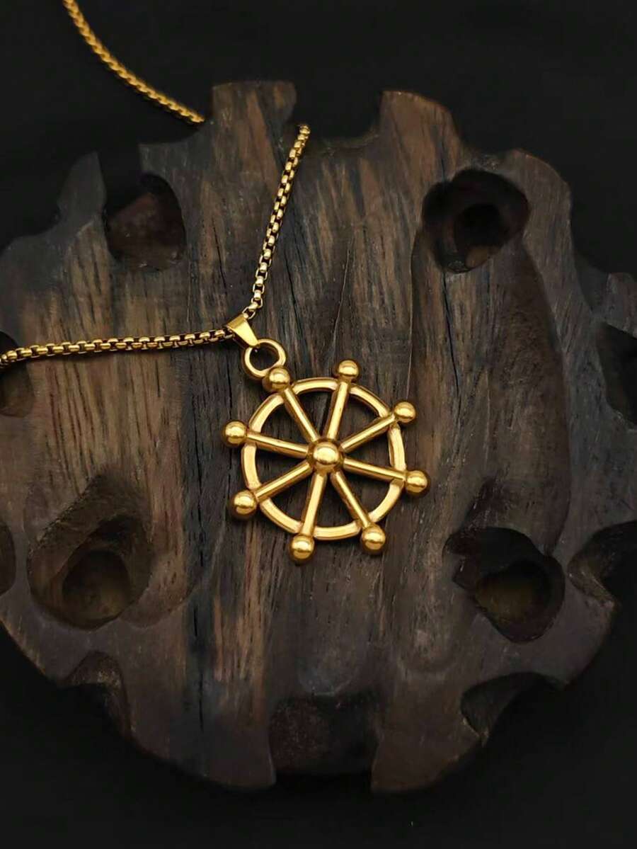 1pc Versatile Sweater Chain Necklace, Titanium Steel Pendant, Unisex Hip-Hop Ins Style Accessory - Yellow Gold - View 1