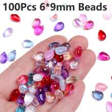 100 piezas de cuentas sueltas de forma de gota de vidrio de 6*9mm para hacer collares, aretes y manualidades de joyería - 100 gotas de agua transparentes, cada una de 6*9 mm de tamaño - Ver 12