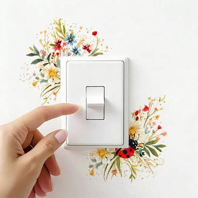 1/3pcs Watercolor Plant, Green Leaves And Flowers Switch Sticker, Removable Self-Adhesive Waterproof PVC Decal, Suitable For Bathroom, Living Room, Kitchen, And Room Decoration.