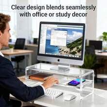 Acrylic 2 Tier Monitor Stand Riser 16/20 Inch With Storage Shelf For IMac PC Desktop Laptop TV Home Office - 16英寸 - 查看 5