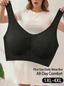 Plus Size Seamless Sports Bra For Women, Full Coverage, Racerback Design, Comfortable & Breathable Yoga Bra, Curve & Maternity Support - Black - View 1