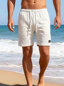 男士新款提花面料沙滩短裤 - 白色 - 查看 3