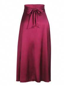 Women's Elegant Burgundy Tie-Back Skirt, Spring - Burgundy - View 8