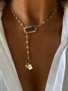 1件女士水晶链3D字母吊坠，配三角形扣环，优雅精致时尚风格，适合节日或派对佩戴 - 彩色 - 查看 7