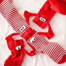 1 Pair Cute Red Women's Socks With Spring/Summer Cartoon, Socks That Can Hold Hands, Magnetic Hand Holding New Year's Mid Tube Socks - Multicolor - View 7