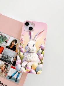 复活节兔子和彩蛋图案可爱粉色手机壳，柔软TPU材质，简约设计，适合复活节/日常使用/送友，兼容 11/13 Pro Max/15/17/17 Pro Max和Galaxy S24 Ultra/S26 Ultra。 - 粉色 - 查看 3