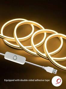 1m/2m/3 Meters/4m/5m LED Neon Flexible Light Strip, USB Powered With Button Switch And Dimmable, Decorative Light Strip For Bedroom, Living Room, Display Cabinet, Bathroom Mirror Fill Light - White - View 8