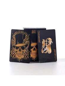 1 Set (54 Cards) Waterproof Foil PVC Plastic Playing Cards, Black Gold Foil, Easy To Shuffle, Washable, Suitable For Pool Party, Beach Party, Couples Game, Family Gathering, Thanksgiving Gift, Holiday Travel Entertainment Game, Friends Gathering - Multicolor - View 5