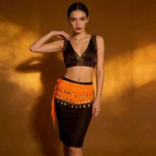 1件肚皮舞臀巾，甜美肚皮舞裙摆装饰金币，埃及风肚皮舞服饰臀巾腰带，女士雪纺肚皮舞围巾，适合瑜伽、尊巴、肚皮舞，女士肚皮舞臀巾，流苏裙，亮片迷你裙 | 全息流苏裙 - 女士牛仔套装 | 沙滩装、嘉年华、派对 - 彩色 - 查看 3