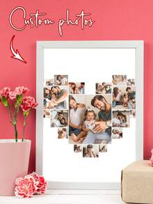 1pc Personalized Custom Painting, With Your Photo Or Family Portrait Printed On The Canvas (Frame Not Included), Featuring A Heart-Shaped Design. The Content Includes Beautiful Landscapes, Cute Pets, And Daily Life Scenes. - Black - View 4