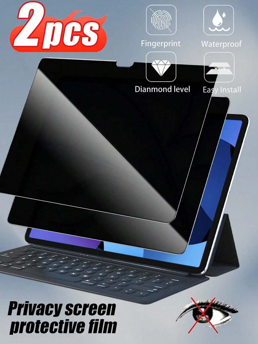 2pcs Anti-Spy Screen Protector Film, Compatible With 9th Gen (10.2-Inch)/ 10th Gen (10.9-Inch) 2022/ Air (11-Inch) 2024/ Air (13-Inch) 2024/ Pro (11-Inch) 2024/ Pro (13-Inch) 2024/ Air 13 2025(M3)/ Air 11 2025(M3)/ 2025( A16), Scratch-Resistant, Compatible With Samsung Tablets - Black - View 1