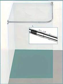 可调节不锈钢L型浴帘杆 - 易于墙面安装，金属结构，适用于浴室 - L桿 - 查看 3