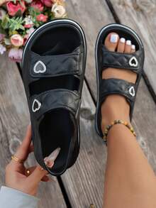 Chanclas casuales negras para mujer ASOFTER, suela gruesa con doble tira y decoración de cristales en forma de corazón, adecuadas para uso diario, temporada de flores de cerezo, Ramadán, temporada de graduación - Negro - Ver 2