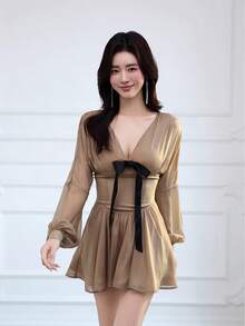 Women Maxi Dresses - Dark Brown - View 2