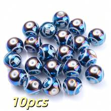 10Pcs 10mm Zodiac Sign Glass Beads Shiny Iridescent Blue Round Spacer Beads Featuring Zodiac Designs, Crafted For DIY Jewelry Making, Fashion Bracelet, Necklace, And Earring Components - Royal Blue - View 13