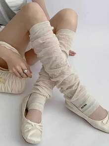 女士日式ins风舒适宽松小腿套，叠层腿套，学院风过膝腿套 - 彩色 - 查看 5