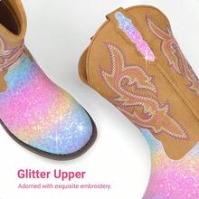 Girls Rainbow Cowgirl Boots Glitter Western Style Toddler Cowboy Boots Child Mid Calf Rhinestone Riding Shoes Party Birthday Dress Up For Toddler/Little/Big Kid Party School Holiday Dress Up - Màu xanh bạc hà - Xem 4