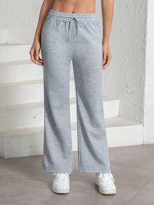 Women's Solid Color Belted Pocket Sweatpants, Suitable For All Seasons, Soft And Comfortable Fabric, Ideal For Running, Fitness And Daily Wear Sports - Light Grey - View 7