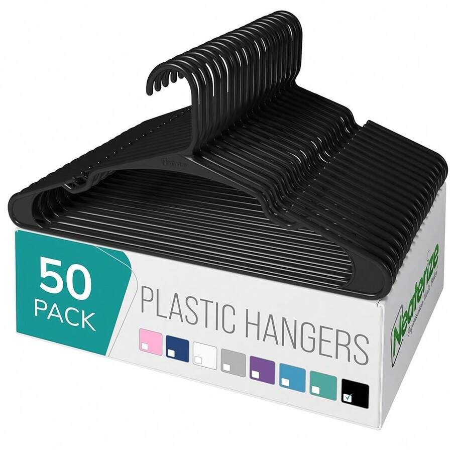 Clothes Hangers Plastic 50 Pack For Adults - Plastic Hangers, The Perfect Coat Hanger And Space Saving Clothes Hangers For Closet, Percheros Ganchos Para Colgar Ropa Hangars - Black Hangers - 黑色 - 查看 1