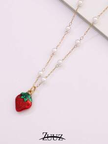 1pc Stainless Steel Strawberry Charm Pearl Chain Necklace For Women Choker Necklaces Female Jewelry Best Friends Gifts - necklace - View 5