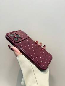 1pc Wine Red Heart TPU Phone Case With Mirror Stand Compatible With IPhone 11, 12, 13, 14, 12 Pro Max, 13 Pro Max, 14 Pro Max, 15, 15 Pro, 15 Pro Max, 16, 16 Pro, 16 Pro Max, 17, 17 Pro, 17 Pro Max - Burgundy - View 4