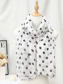 1pc New Polka Dot Long Scarf Shawl, Multifunctional Muslim Women Headscarf, Black & White Long Scarf, Daily & Festival Gift - Scarf - View 14