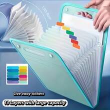 1 Portable Expanding File Folder Organizer - 13 Layers Large Capacity A4 File Storage Bag, Durable PP Plastic With Ergonomic Handle, Sky Blue & Pink Suitable For Office, Home Organization, Desktop File Organizer, Fashionable File Bag, Polypropylene Material - 粉色 - 查看 4