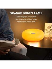 Modern Design Donut Table Lamp, LED Bedside Desk Lamp With Durable Shade, Rotomolded Small 3-Color Dimmable Nightstand Lamps (Not Glass) (Orange) Dimmable Usb - trái cam - Xem 8