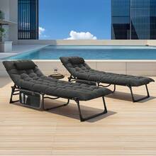 Yitahome Adjustable Sun Lounger With Cushion, 190 X 68 X 31 Cm, Foldable, 5-Position Adjustable, With Removable Headrest And Side Pocket, Load Capacity 136 Kg, For Garden, Beach And Camping, Black - 黑色 - 查看 2