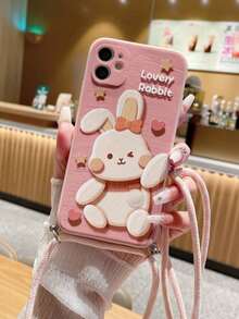 1个时尚星星兔爱心穿孔镜头保护防摔磨砂边手机壳，兼容苹果/红米/vivo/OPPO/传音 - 粉色 - 查看 1