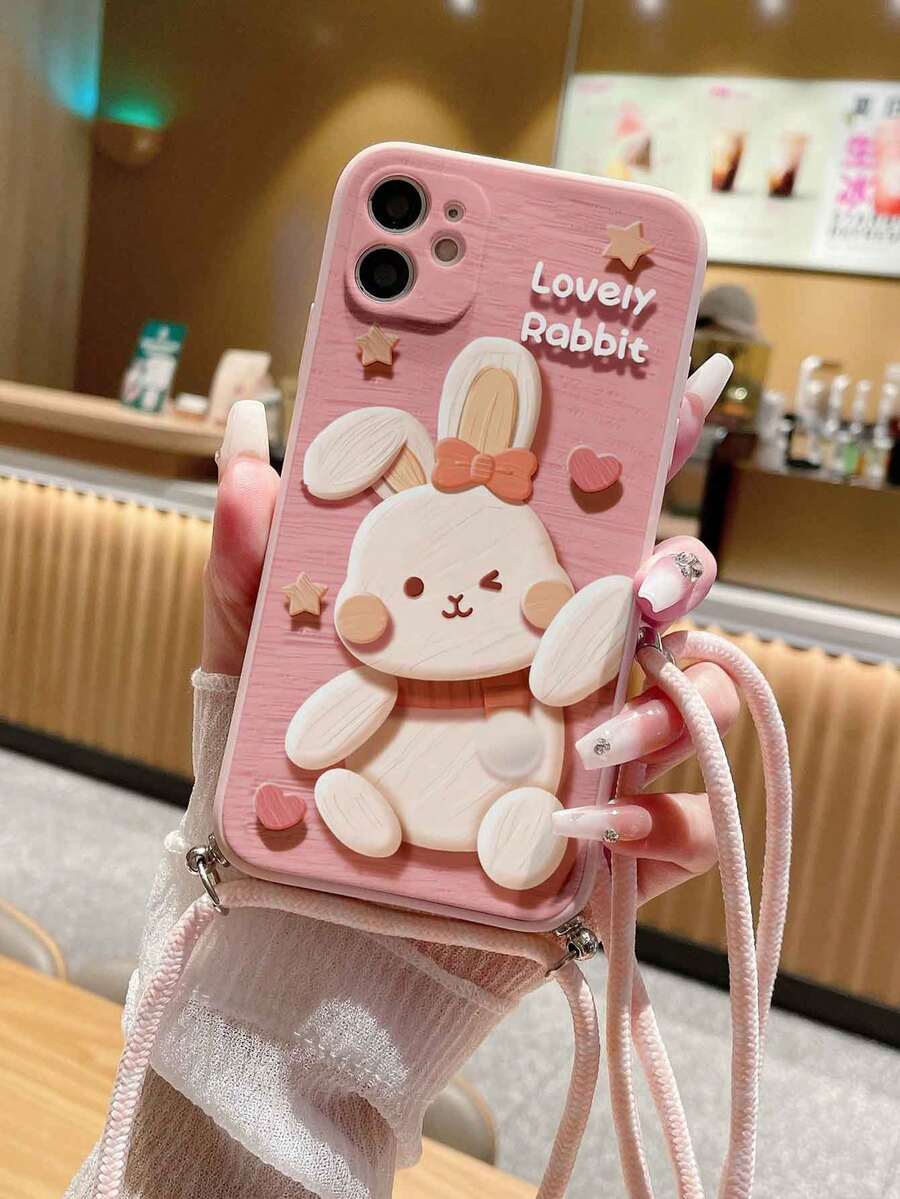 1个时尚星星兔爱心穿孔镜头保护防摔磨砂边手机壳，兼容苹果/红米/vivo/OPPO/传音 - 粉色 - 查看 1