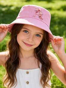 1 buah Topi Ember Anak Perempuan Warna Pink Elegan dengan Motif Huruf Bunga Mawar, 26 Pilihan Huruf, Manis & Chic, Bergaya, Ringan, dan Melindungi dari Matahari, Cocok untuk Pemakaian Sehari-hari, Aktivitas Luar Ruangan, Sekolah, dan Hadiah - Berwarna merah muda - View 3
