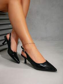 法式风格女士尖头露跟细高跟凉鞋，性感轻便夏季办公室细高跟凉鞋，优雅轻盈奢华女鞋，拉长腿部线条透气细跟细高跟凉鞋，优雅派对通勤时尚风格，简约搭扣设计，度假风，奢华风，春夏通勤派对优雅搭扣细高跟凉鞋，复古低帮时尚约会凉鞋，宴会晚礼服，毕业典礼，日常百搭露跟细高跟女鞋，轻便办公室 - 暗夜黑 - 查看 5