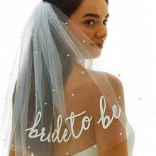 Simple Single Layer Short Pearl White Beaded Bridal Wedding Veil - White Beads - View 3