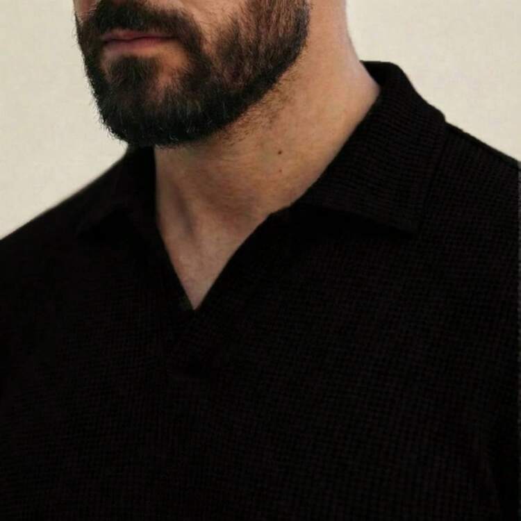Kit Of 3 Textured Italian Polo Shirts Without Buttons, Slim Sleeves. - 黑色,棕色和焦糖色 - 查看 3