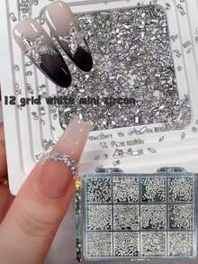 1200颗扁平白色水晶美甲水钻套装 - 12种款式，DIY美甲及配件或日常用品，包含1支点钻笔，超闪亮美甲宝石套装，1-5毫米多种尺寸水钻，适用于美甲沙龙、居家DIY、美甲用品、圣诞节、新年、情人节美甲、节日礼物 - 無色 - 查看 4