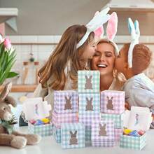 5pcs/10pcs/30pcs Easter Plaid Rabbit Window Bread Box, 4*4*2.5in Cookie Box With Window, For Cake, Pastry, Chocolate, Cookies, Party, Birthday Party, Easter Holiday Party, Gathering Gift Packaging Box, Tart Packaging Box - View 1