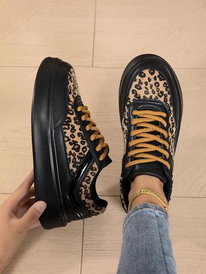 2026 New Fashionable Lightweight Low-Top Casual Sneakers For Women, Leopard Print Design, PU Leather Upper, Waterproof Non-Slip , Versatile Sports Shoes