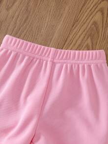 夏季可愛風女嬰 Polo 衫紅色波浪邊草莓貼布繡短袖短褲 2 件組 嬰兒夏季外出休閒套裝 - 粉色 - 查看 7