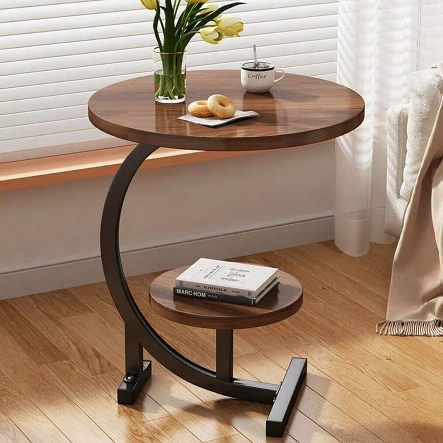 Side Table C Shaped For Sofa Coffee End Tables For Living Room Bedside Tables - Walnut - View 1