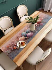 1pc Floral And Easter Egg Pattern Table Runner | Made Of Polyester Fiber, Soft Color Tones, Suitable For Easter, Spring Parties, Birthdays, Weddings, Anniversaries, Home, Restaurant, Cafe, Kitchen, Dining Table, Coffee Table, Buffet, Events, Banquets, Picnics - Baby Pink - View 4